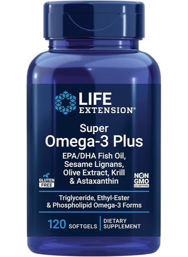 Life Extension Super Omega-3 Plus EPA/DHA Fish Oil, Sesame Lignans, Olive Extract, Krill & Astaxanthin - Heart, Brain & Joint Health Support - Gluten-Free, Non-GMO - 120 Softgels - Image 1